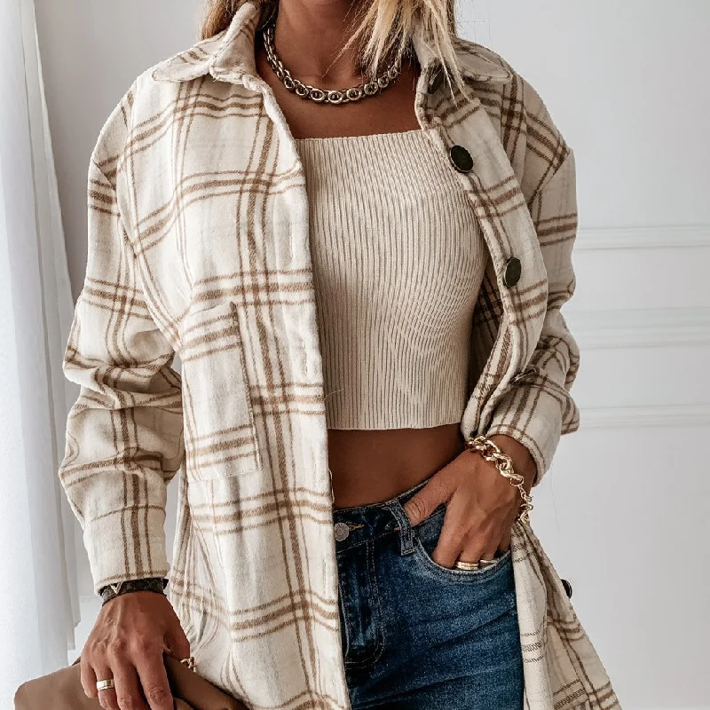 JuliaFashion - 2024 Women Casual Plaid Shirts Turn-down Collar Single Breasted Jackets European JuliaFashion - 2024 Women Casual Plaid Shirts Turn-down Collar Single Breasted Jackets European