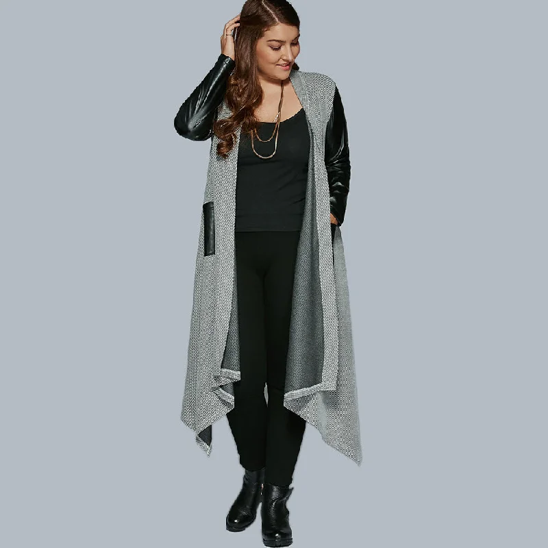 ANALUKE Leather Trim LonglineTrench Coat Contemporary 