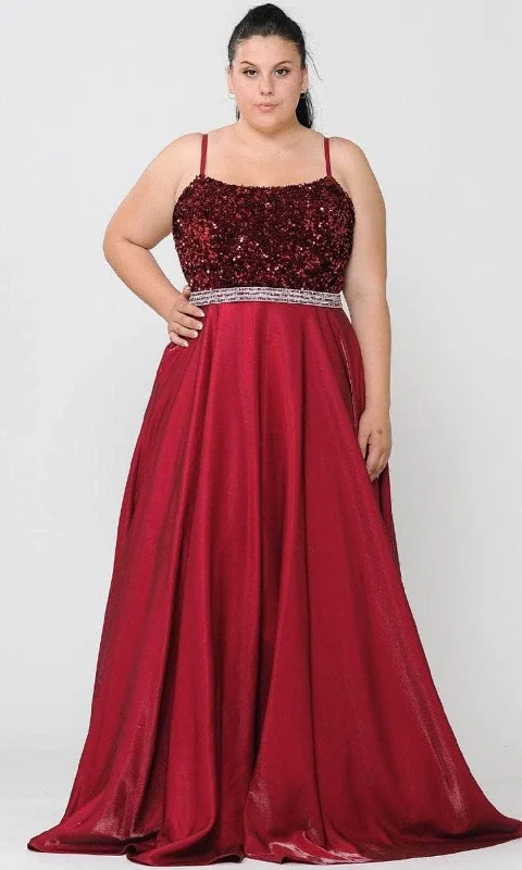 Poly USA W1018 - Sequin Scoop Neck Evening Gown Cozy Women's Winter
