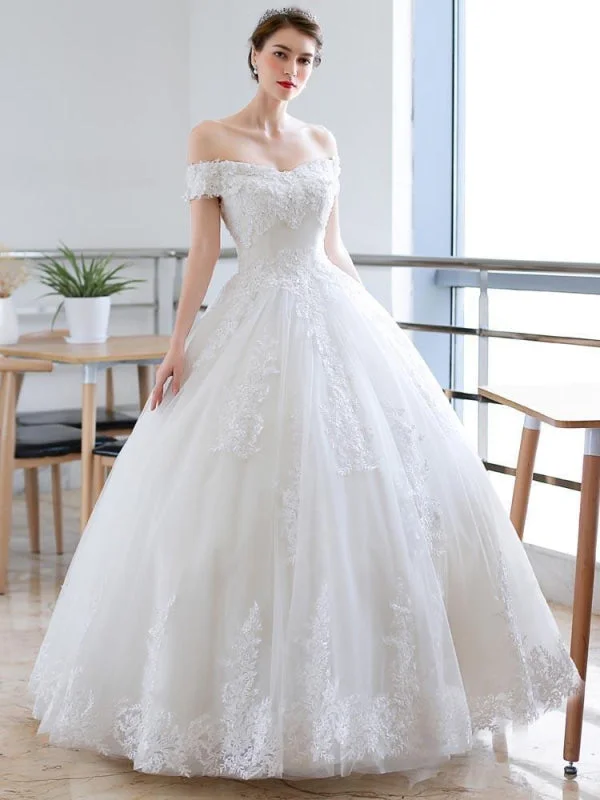 Off-the-Shoulder Lace-up Ball Gown Wedding Dresses Unique Women's Upcycled