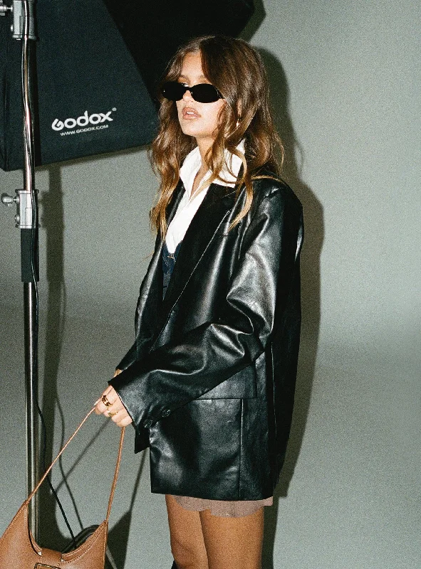 Jocelyn Faux Leather Blazer Black Sophisticated Women's 