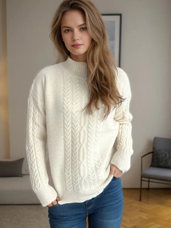 Cable-Knit Mock Neck Dropped Shoulder Sweater | Winter Fashion | Sweater Weather Sustainable Organic