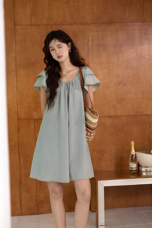 Puff Sleeve Solid Midi Dress for Women Refined Women's Velvet