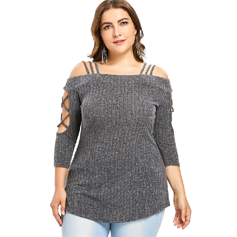 ANALUKE Winter Open Shoulder Long Sleeve T-Shirt Cool Women's Skate