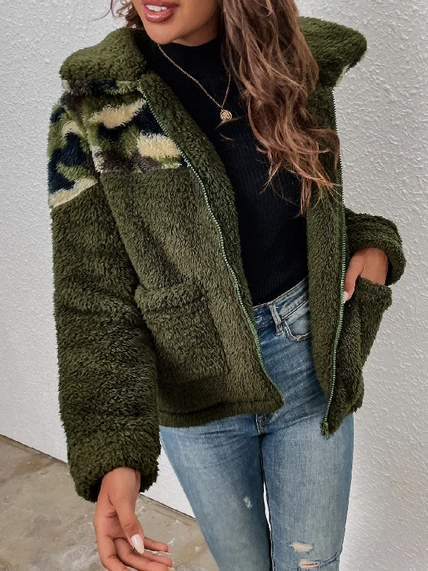 Casual Camo Zipper Long Sleeve Collar Regular Women Coat Artistic Women's Hand - painted Casual Camo Zipper Long Sleeve Collar Regular Women Coat Artistic Women's Hand - painted