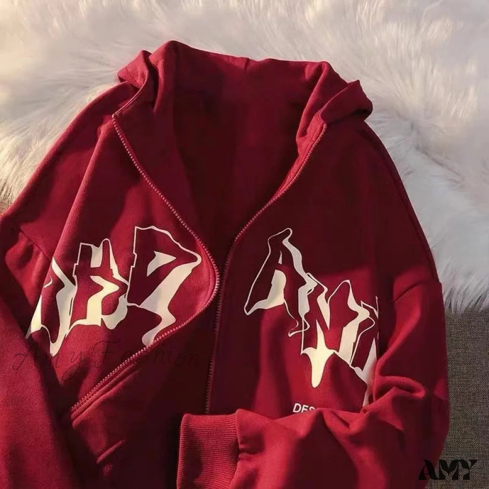Amy Fashion - Letter Print Zip Up Hoodies Sporty Women's Tennis