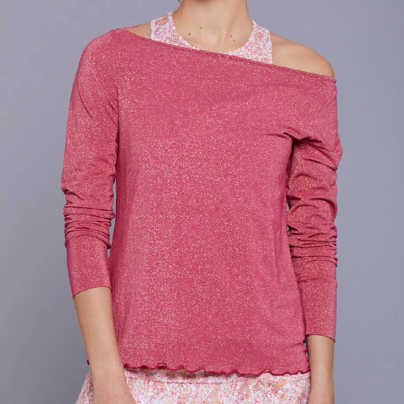 Lush Weave Boatneck Top (red shimmer)