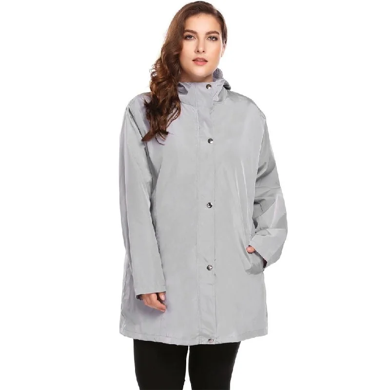 ANALUKE Windproof Long Sleeve Solid Large Rain Trench Coat Modern Women's 