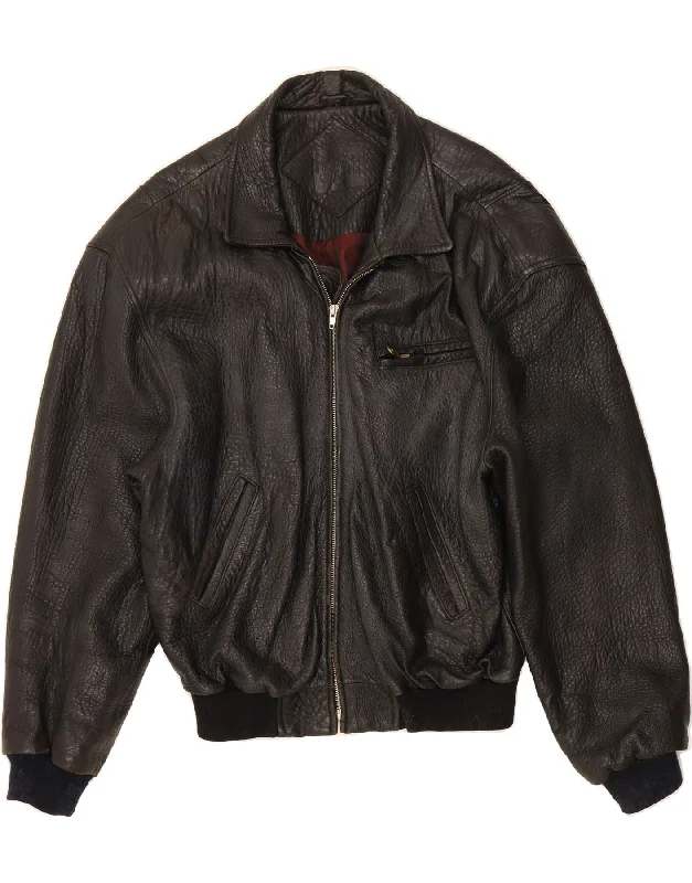 VINTAGE Womens Leather Jacket UK 16 Large Black Leather Cashmere