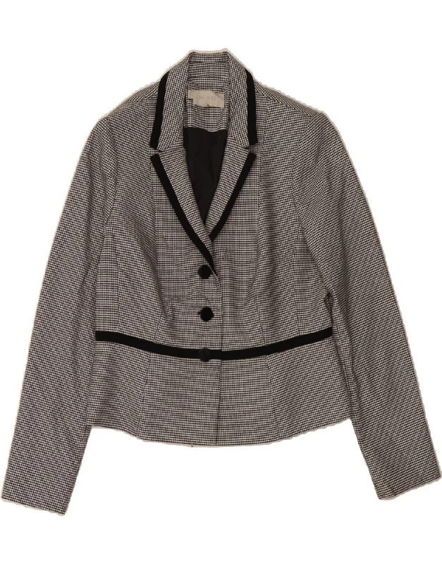 HOBBS Womens 3 Button Blazer Jacket UK 14 Medium Grey Houndstooth Dapper Women's 1920S