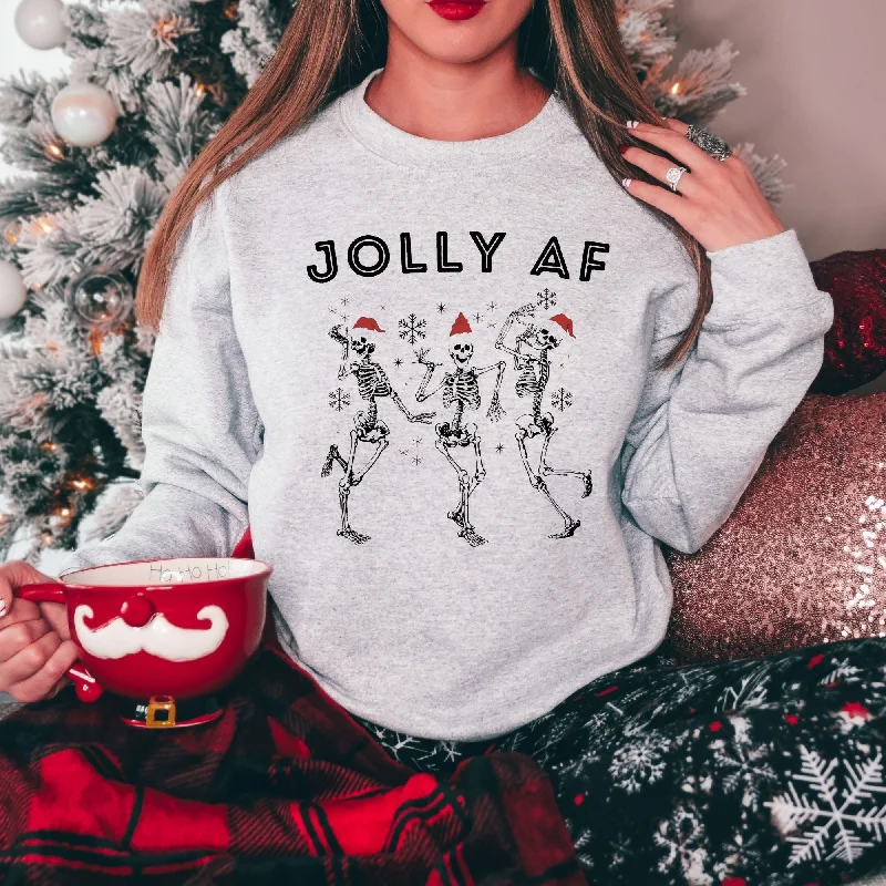 Jolly AF Skeleton with Santa Hats Crewneck Sweatshirt Holiday Season Hoodie *UNISEX FIT* Polished Women's Silk Jolly AF Skeleton with Santa Hats Crewneck Sweatshirt Holiday Season Hoodie *UNISEX FIT* Polished Women's Silk