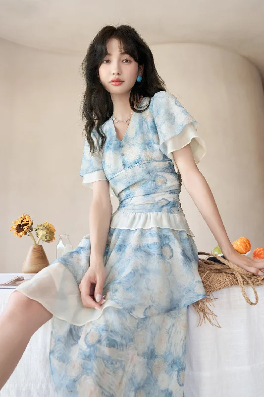 A-line Floral Midi Dress for Women Stylish Women's Tropical 