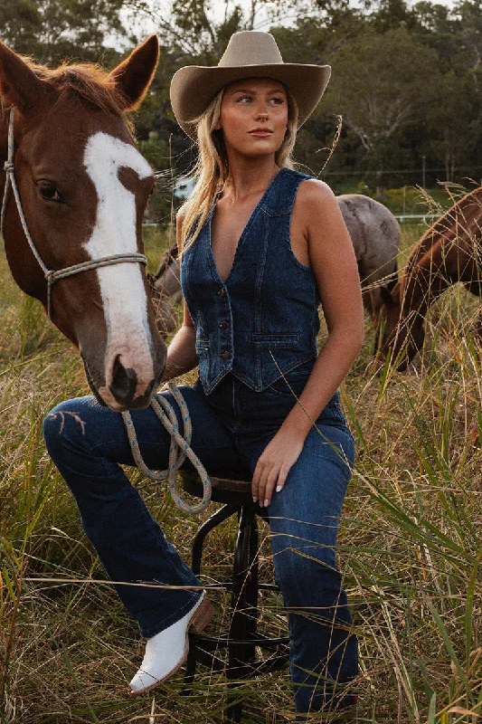 Sutton Womens Denim Vest - Classic Blue Dapper Women's 1920S