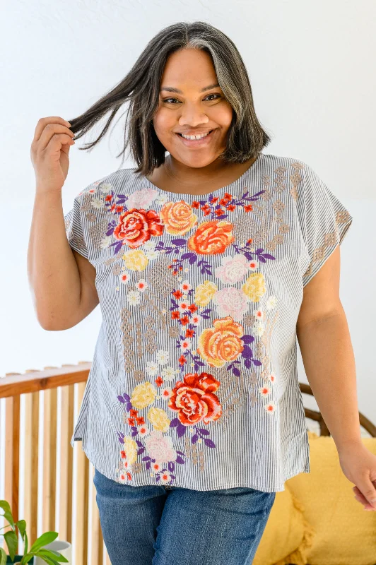 Canopy Of Crushes Striped Floral Top Dapper Women's 1920S
