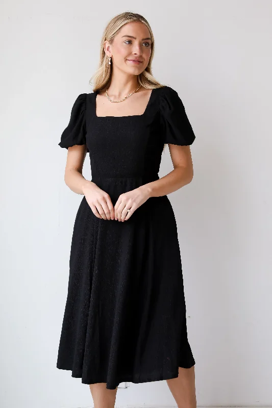 FINAL SALE - You're The One Black Midi Dress British Gentlewoman Style