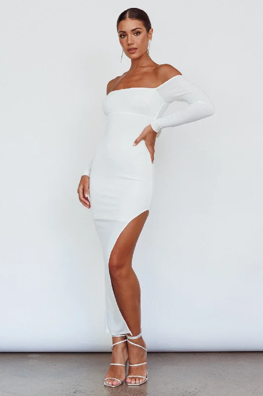 Sentimental Mood Off-Shoulder Midi Dress White Sophisticated Women's Tailored