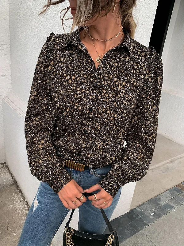 Boho Ditsy Floral Button Front Long Sleeve Collar Regular Blouse Athletic Women's High - Boho Ditsy Floral Button Front Long Sleeve Collar Regular Blouse Athletic Women's High -