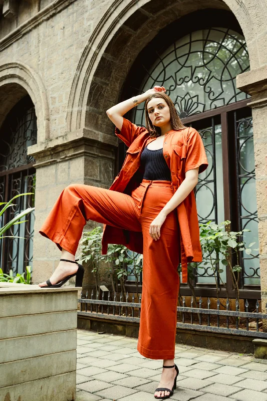 Rust Women Wide Leg Pant Sophisticated Women's Tailored
