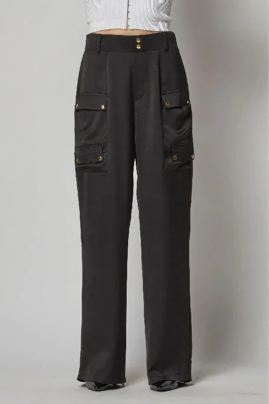 Satin Cargo Pocket Wide Leg Pants Vintage Women's 1970S 