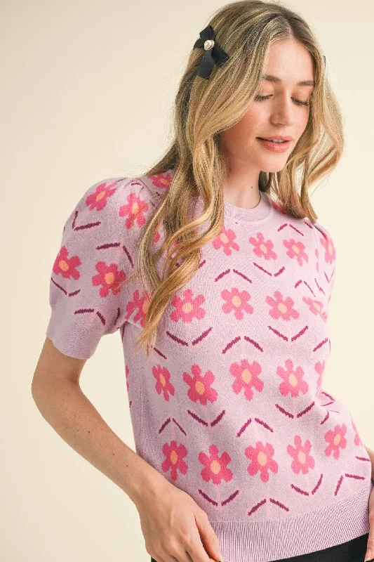Floral Puff Sleeves Sweater Sophisticated Women's Tailored