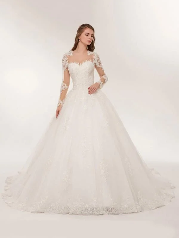 Elegant Long Sleeves Lace Appliques Wedding Dresses Classic Women's Pin - striped