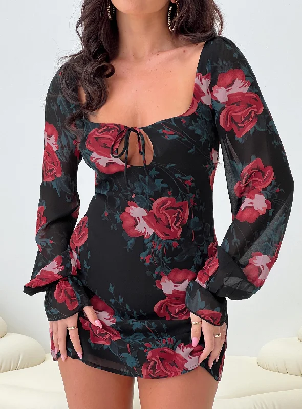 Bayford Long Sleeve Mini Dress Red / Black Petite Streetwear Style for 