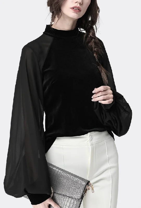 Black Batwing Sleeve Blouse Bold Women's Animal Print