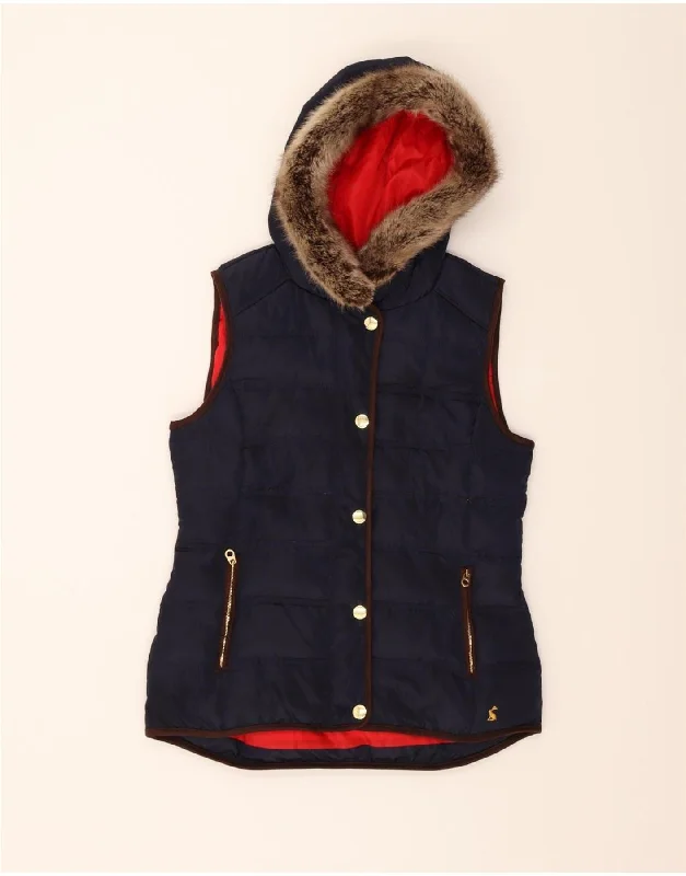 JOULES Womens Hooded Padded Gilet UK 12 Medium  Navy Blue Polyester Cozy Women's Winter