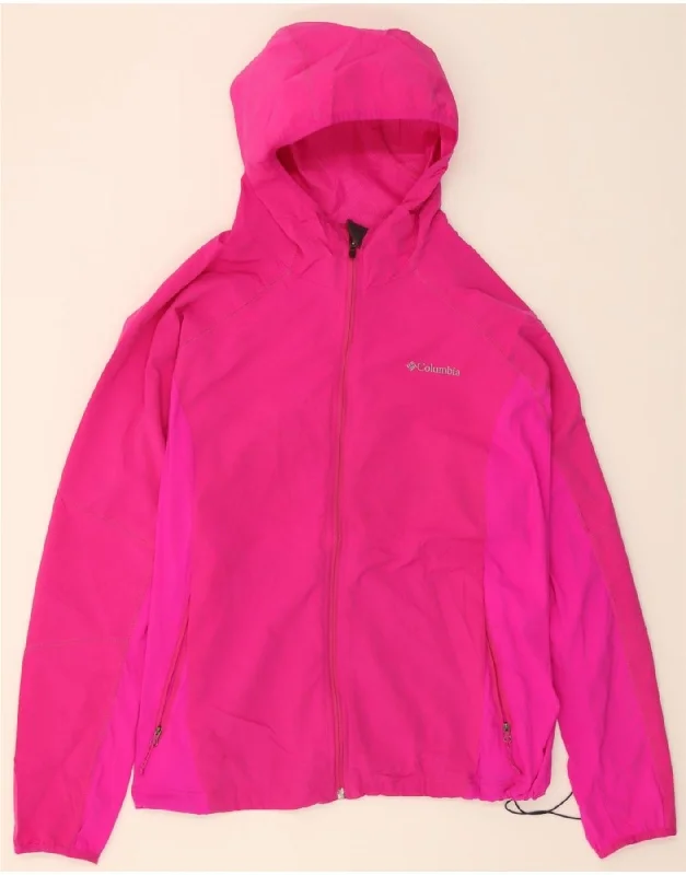 COLUMBIA Womens Hooded Rain Jacket UK 44 2XL Pink Colourblock Polyester