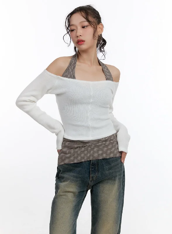 Solid Stretch Off Shoulder Crop Top CN420 Feminine Women's Style 