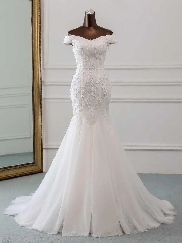 New Style Flower Lace Mermaid Ruffles Wedding Dresses Modern Women's Tech