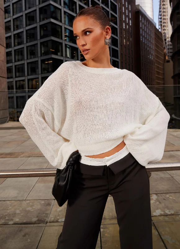 Tyla Oversized Knit Sweater - White Cashmere