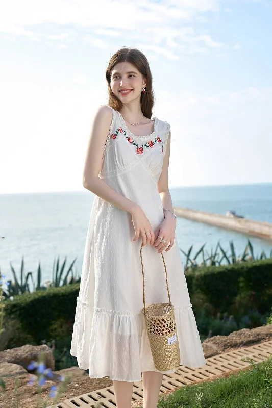 Sleeveless Embroidery Design Midi Dress for Women Athletic Women's 