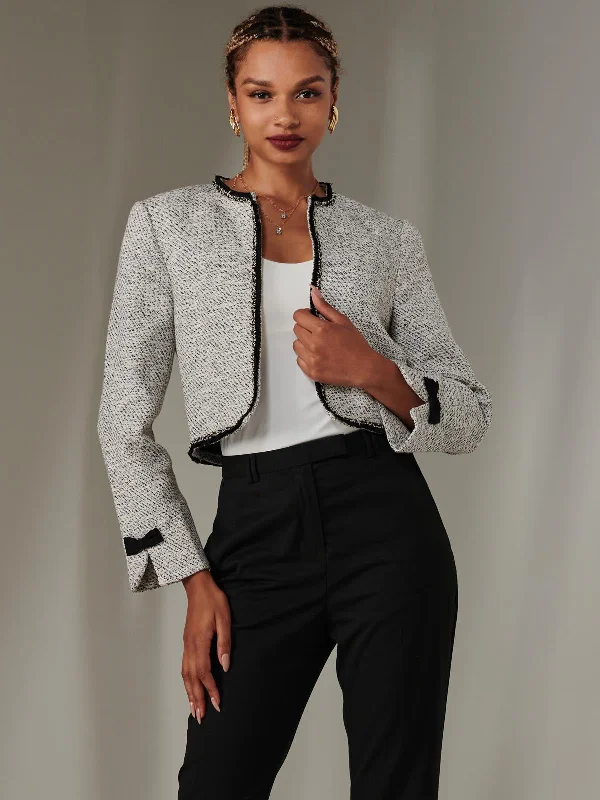 Contrast Trim Tweed Jacket, Monochrome