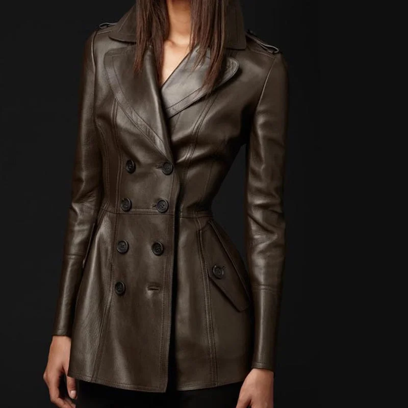 Mid-length Leather Wind Coat Women's Large Swing Coat Trendy Women's 