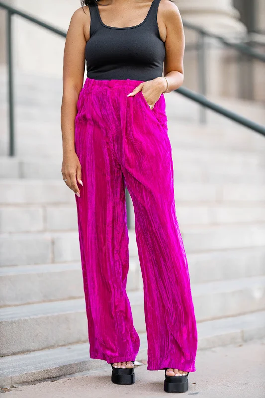 Sondra High-Waisted Velvet Pants - Fuchsia Luxurious Women's High -  end