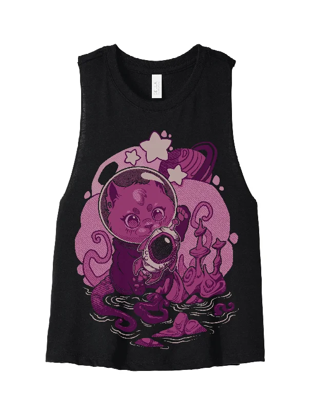 Space Cat · Racerback Crop Tank Earthy Women's Hemp - based