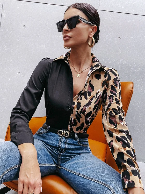 Elegant Graphic Button Front Long Sleeve Collar Regular Blouse Adventure