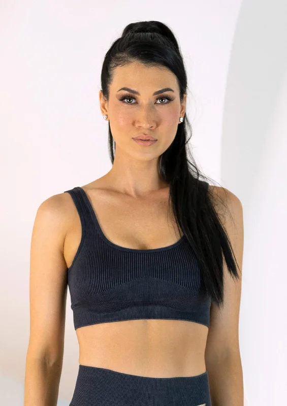 Graphite Ribbed Seamless Sports Bra Cashmere