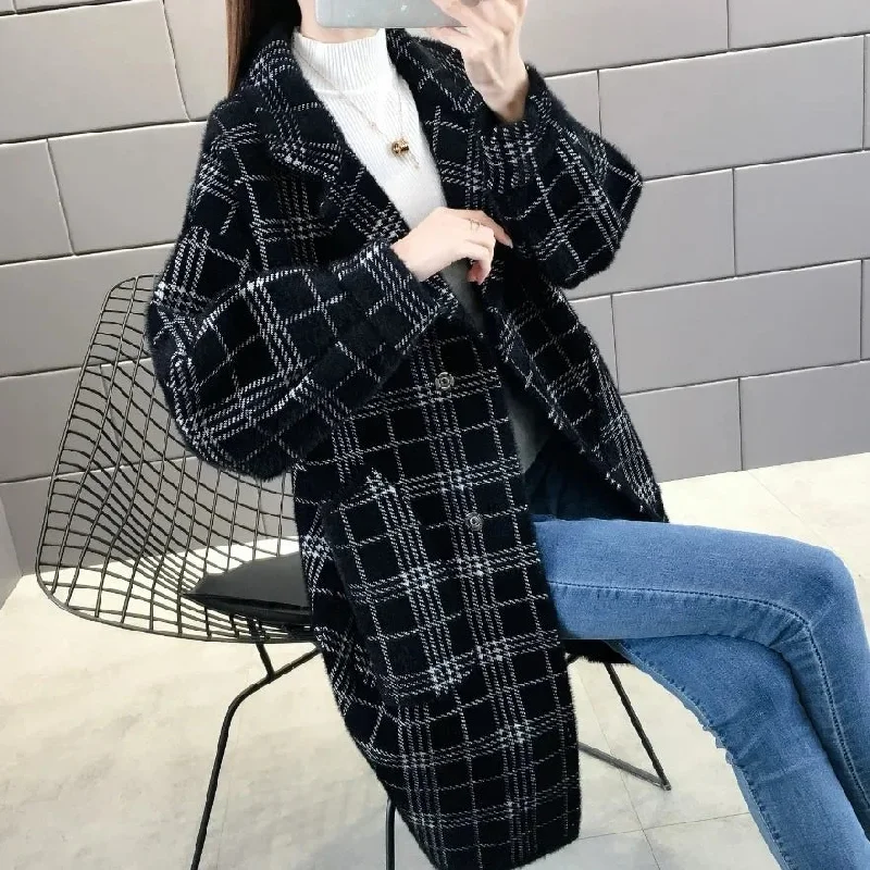 Nerissa luxe plaid lapel collar overcoat