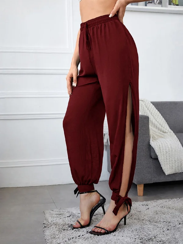 Casual Plain Knot High Waist Long Women Pants Rugged Women's Outdoor 