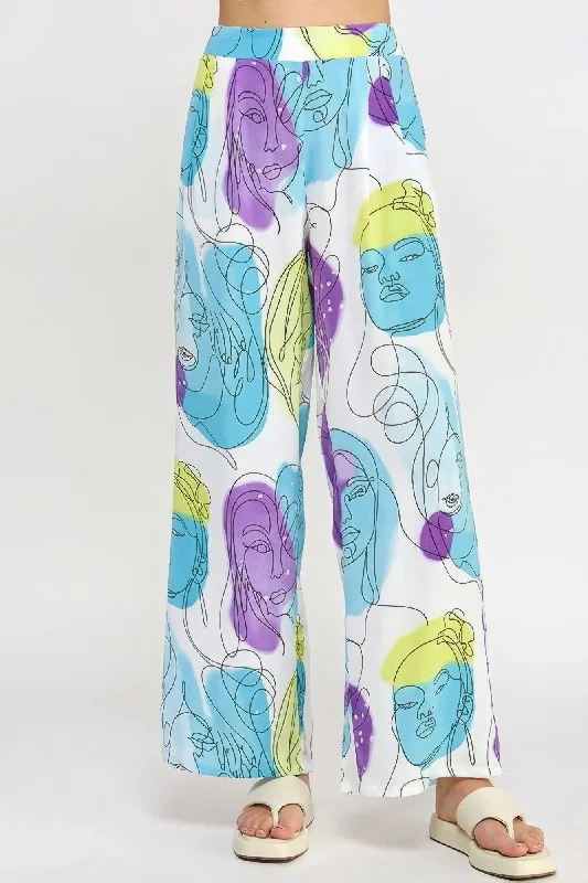 Printed Wide Leg Pant With Elastic Back Refined Women's 