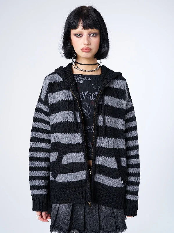 Hazardous Oversized Knitted Zip-Up Hoodie Luxurious Women's High -  end