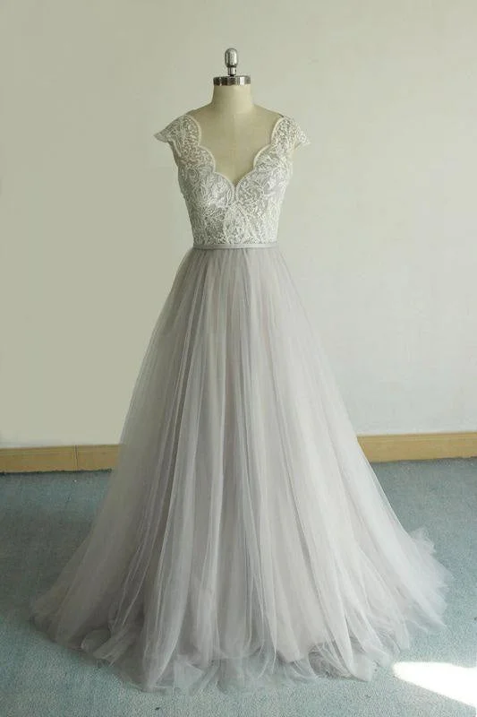 Bridelily V-neck Cap Sleeve Lace Tulle Wedding Dress Bold Women's Animal Print