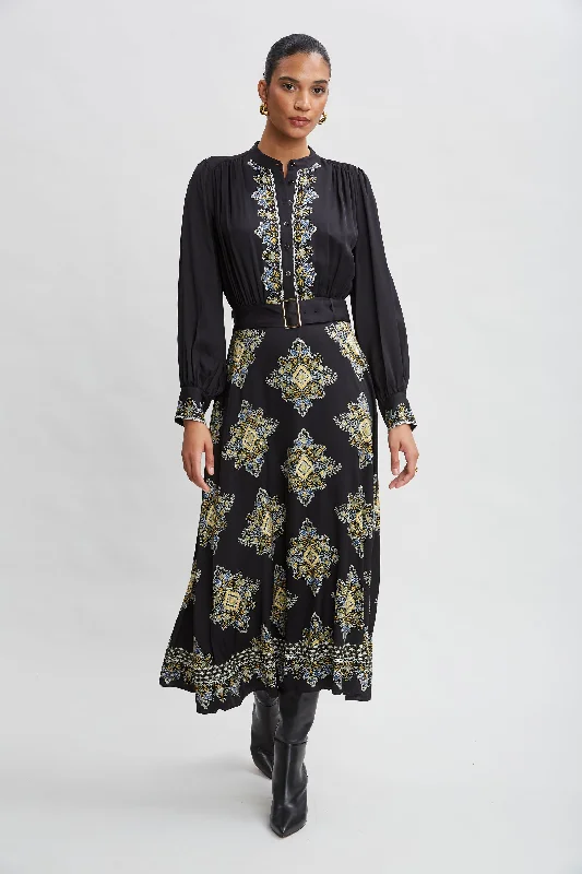 Silk Geometric Midi Dress British Gentlewoman Style