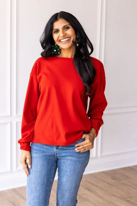 Crazy Cozy Red Microfleece Crewneck Sweatshirt Modern Women's Tech