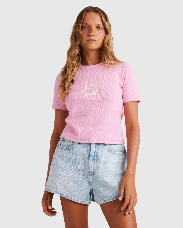 Womens Baby Tee Short Sleeve Rib Knit Top Bohemian Women's Free