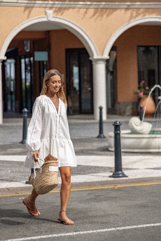 Hart Long Sleeve Mini Dress - White Tough Women's Military - inspired