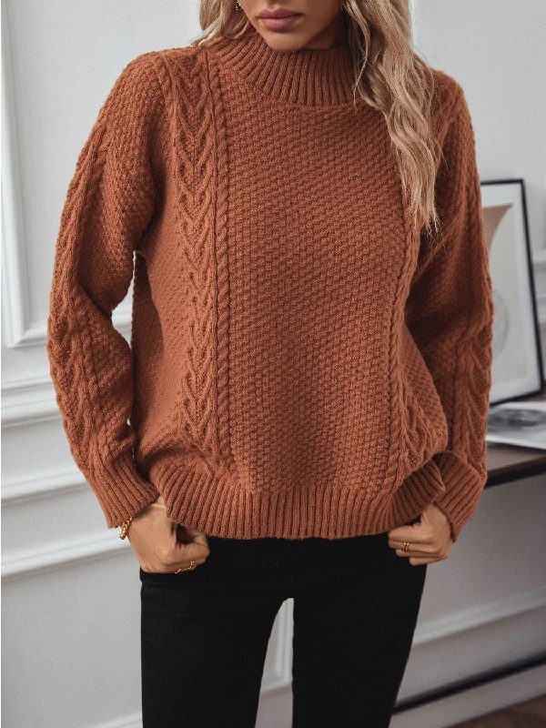 Cable-Knit Mock Neck Long Sleeve Sweater | Winter Sweater | Sweater Weather Hip Women's Retro Cable-Knit Mock Neck Long Sleeve Sweater | Winter Sweater | Sweater Weather Hip Women's Retro