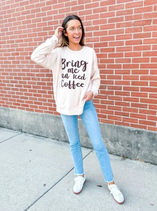 Bring Me an Iced Coffee Fleece Sweatshirt, Ivory Traditional Women's Wool